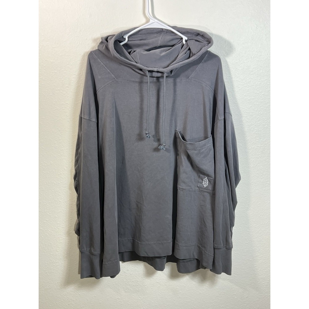 Free People Movement Hot Shot Hooded oversized Layer distressed gray wash L